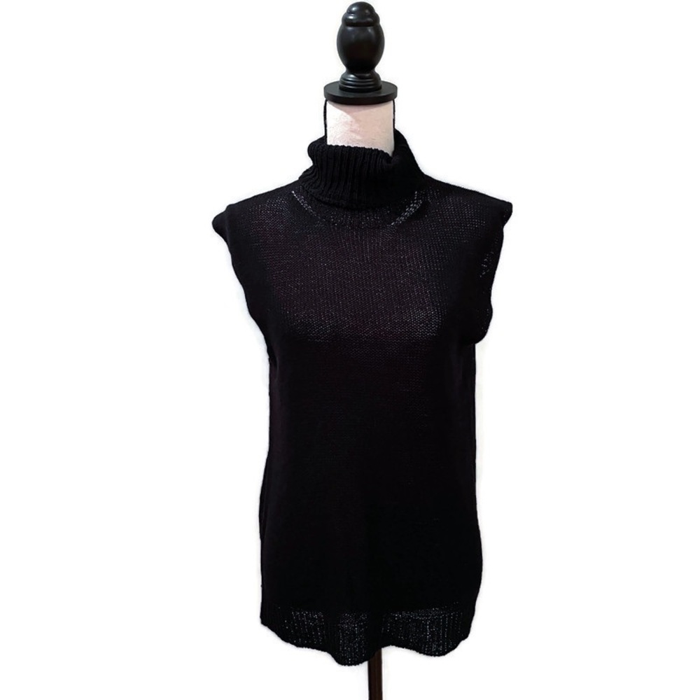 DKNY Black Knit Sleeveless Turtleneck | Size Large